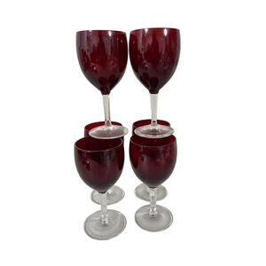 Vintage Ruby Red Clear Stem Set of 6 Wine Stemware Glasses 6 oz